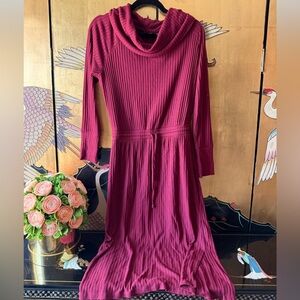AnyBody Rib Knit Cowl-Neck Garnet Dress - Size XS with stretch